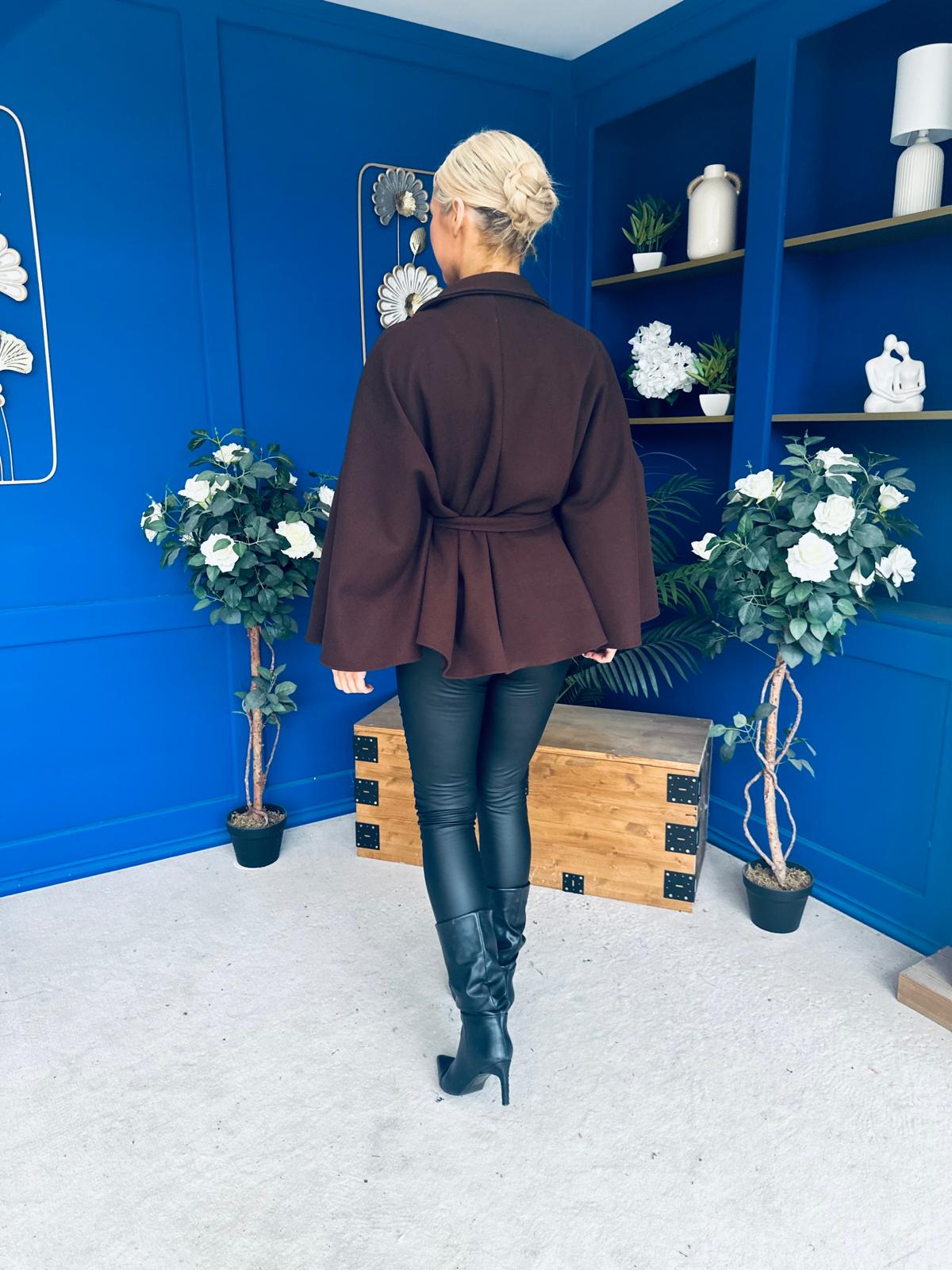 Tara Detailed Cape Jacket Chocolate
