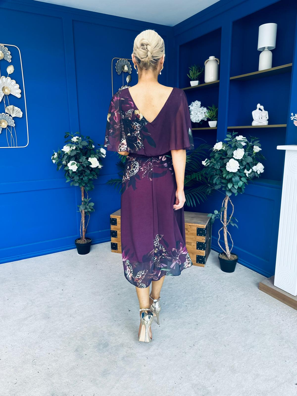 Orlaith Detailed Chiffon Midi Dress Floral Purple