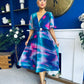 Orlaith Detailed Chiffon Midi Dress Marble Blue