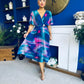 Orlaith Detailed Chiffon Midi Dress Marble Blue