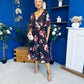 Orlaith Detailed Chiffon Midi Dress Floral Coffee