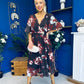 Orlaith Detailed Chiffon Midi Dress Floral Coffee