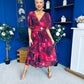 Orlaith Detailed Chiffon Midi Dress Floral Ruby
