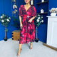 Orlaith Detailed Chiffon Midi Dress Floral Ruby