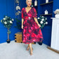 Orlaith Detailed Chiffon Midi Dress Floral Ruby