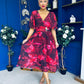 Orlaith Detailed Chiffon Midi Dress Floral Ruby