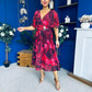 Orlaith Detailed Chiffon Midi Dress Floral Ruby