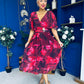 Orlaith Detailed Chiffon Midi Dress Floral Ruby