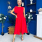 Caitlin Bow Detail Midi Dress Red