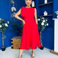 Caitlin Bow Detail Midi Dress Red