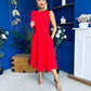 Caitlin Bow Detail Midi Dress Red