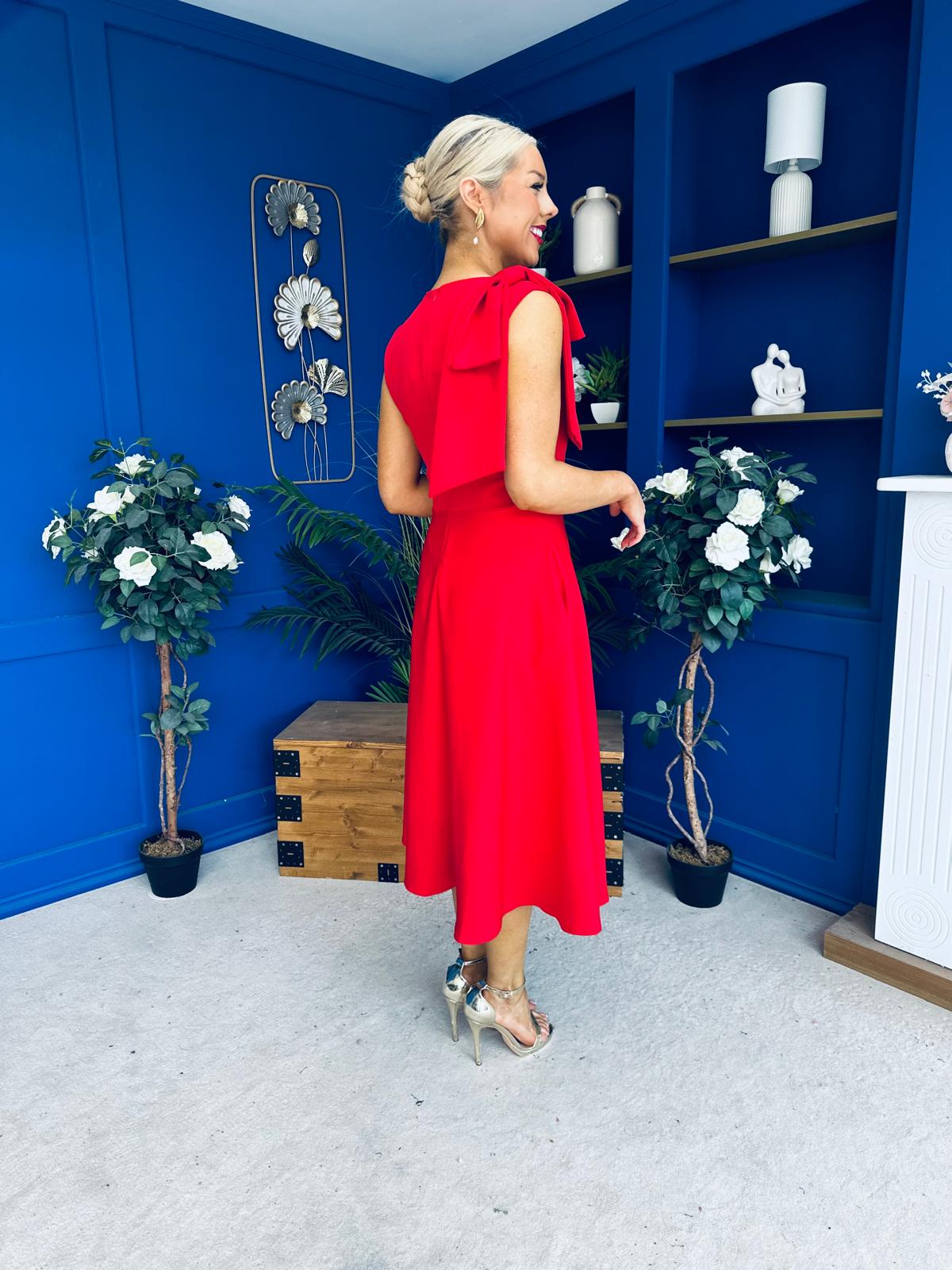 Caitlin Bow Detail Midi Dress Red