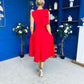 Caitlin Bow Detail Midi Dress Red