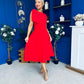 Caitlin Bow Detail Midi Dress Red
