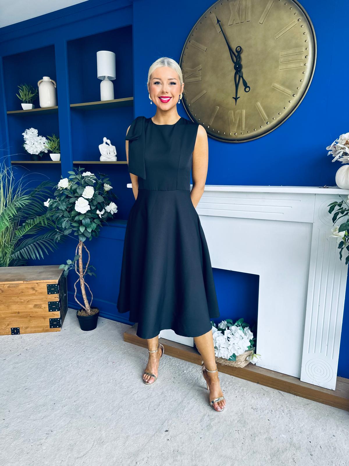 Caitlin Bow Detail Midi Dress Black