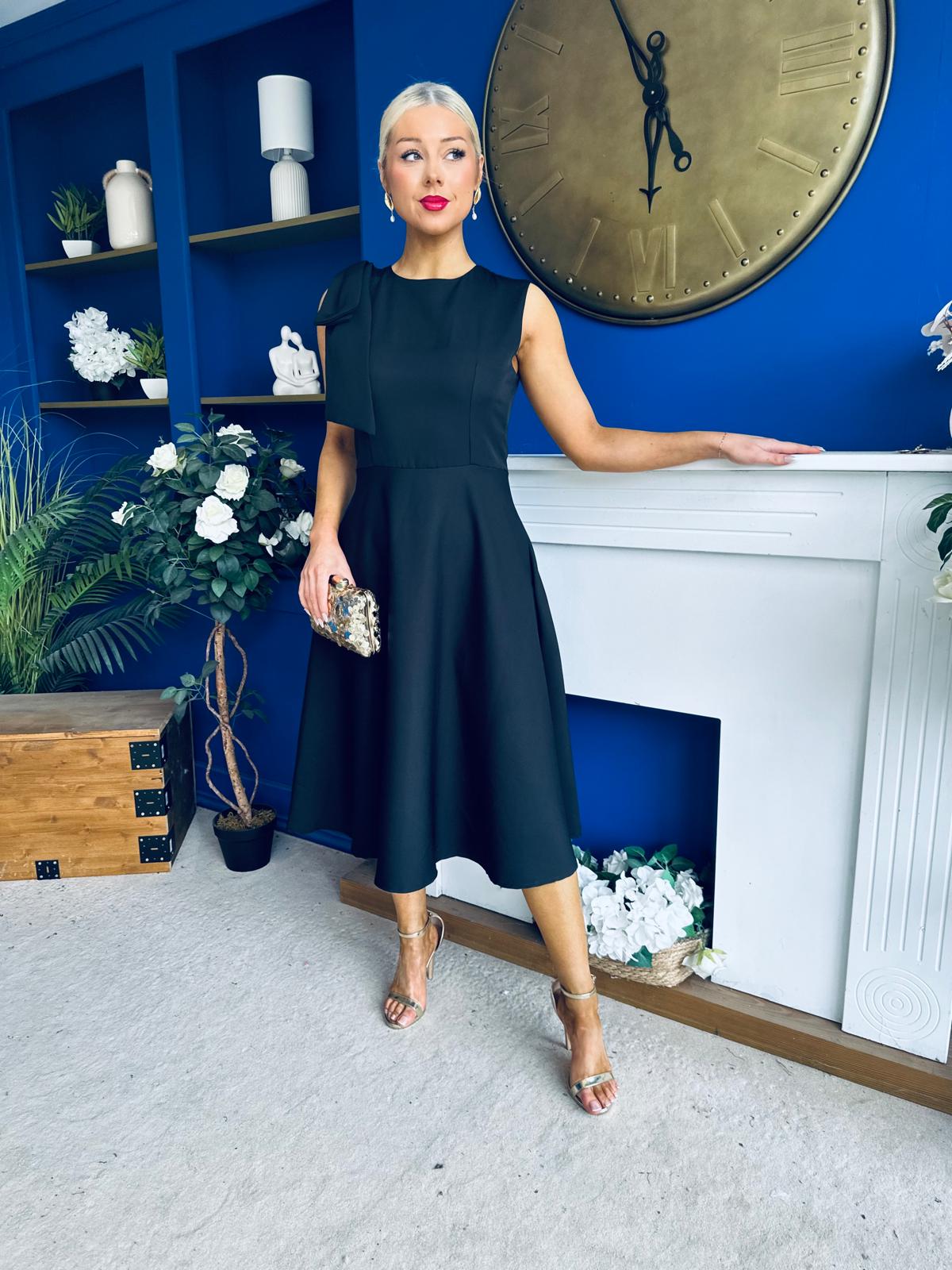 Caitlin Bow Detail Midi Dress Black