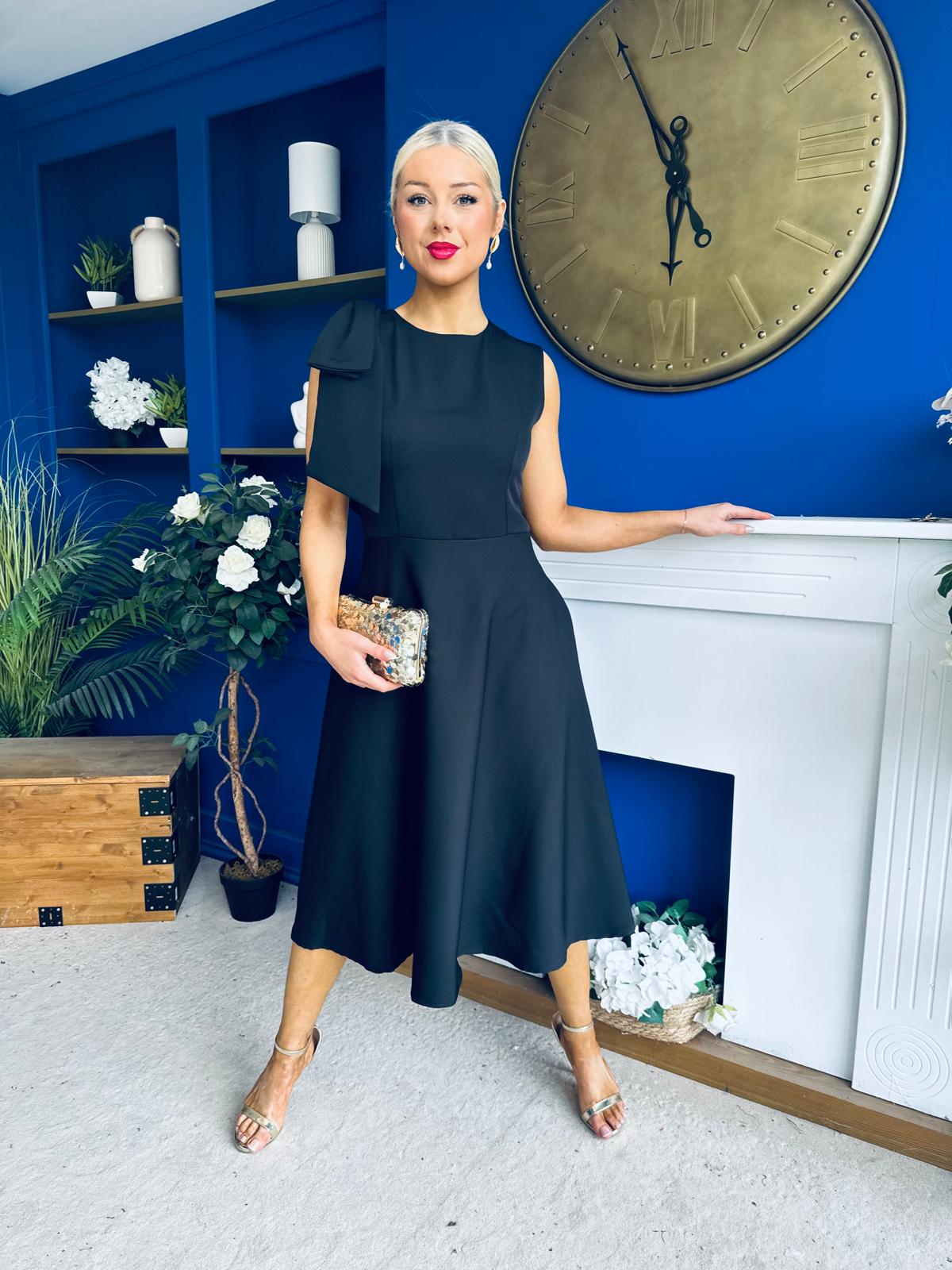Caitlin Bow Detail Midi Dress Black