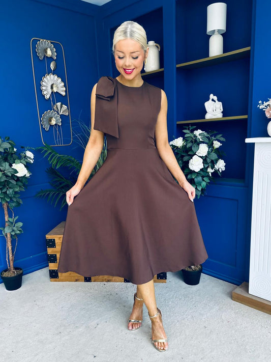 Caitlin Bow Detail Midi Dress Chocolate
