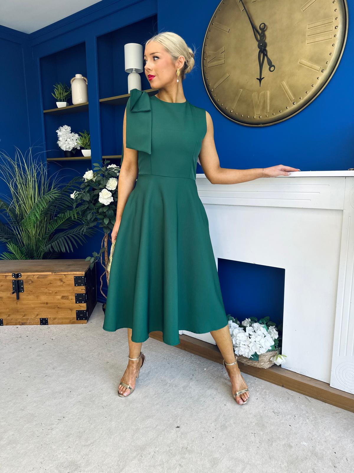 Caitlin Bow Detail Midi Dress Forest