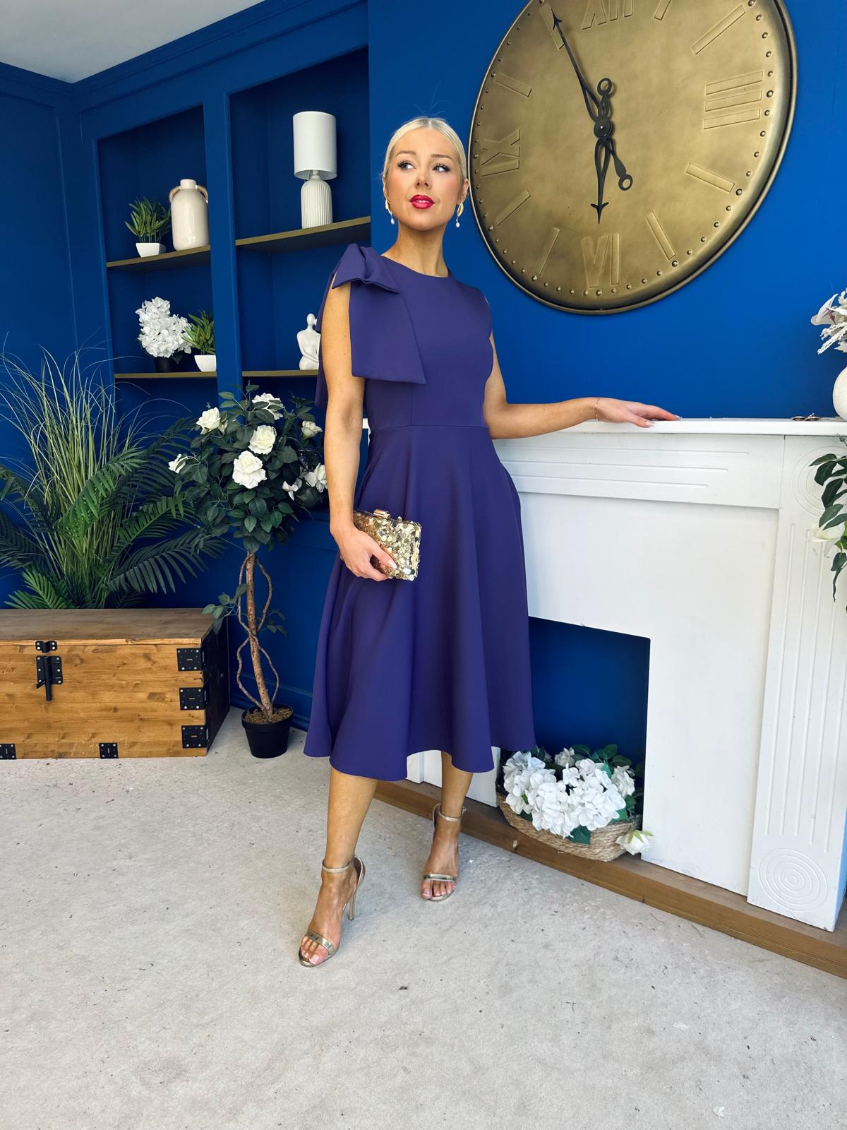Caitlin Bow Detail Midi Dress Violet