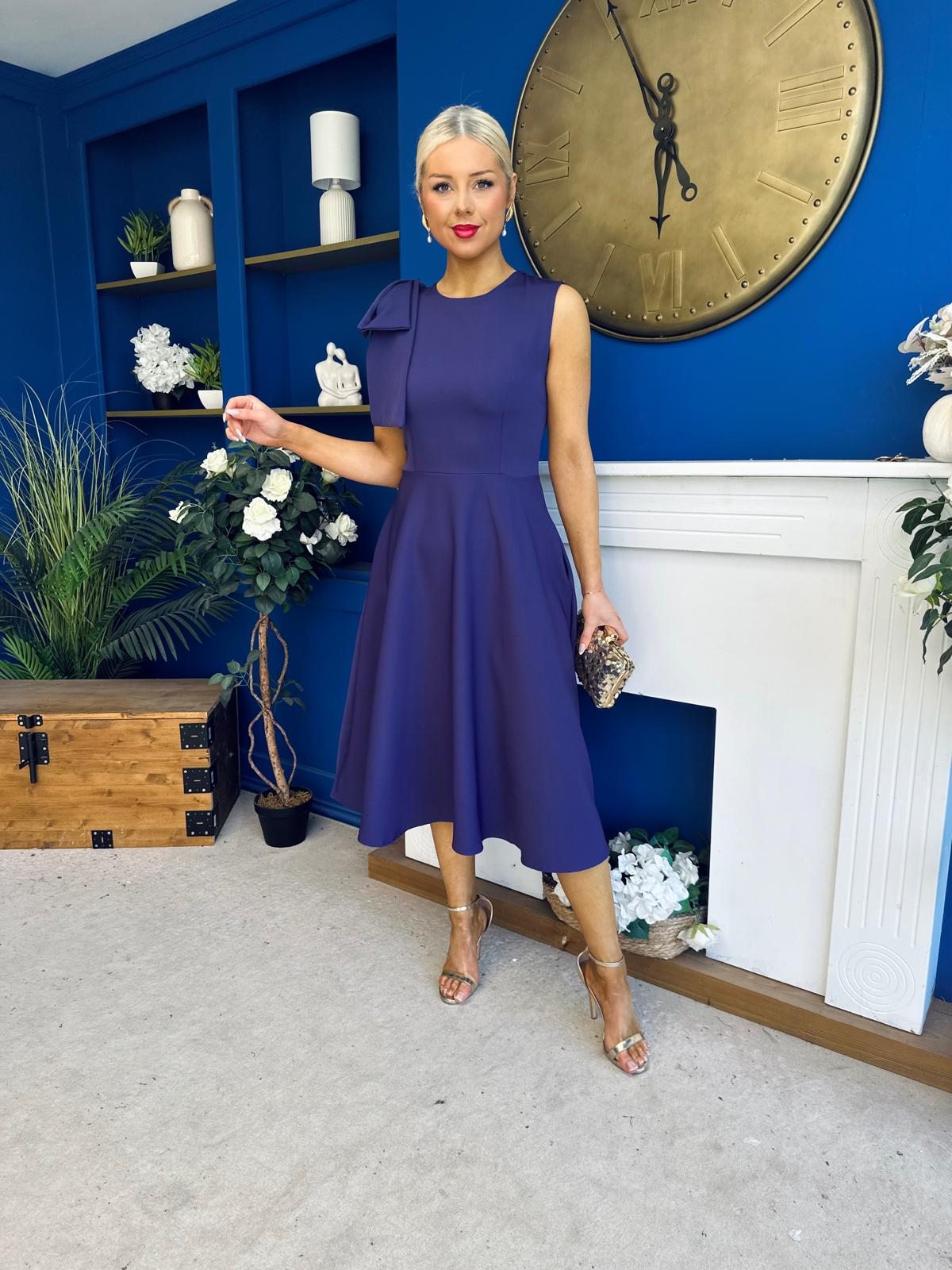 Caitlin Bow Detail Midi Dress Violet