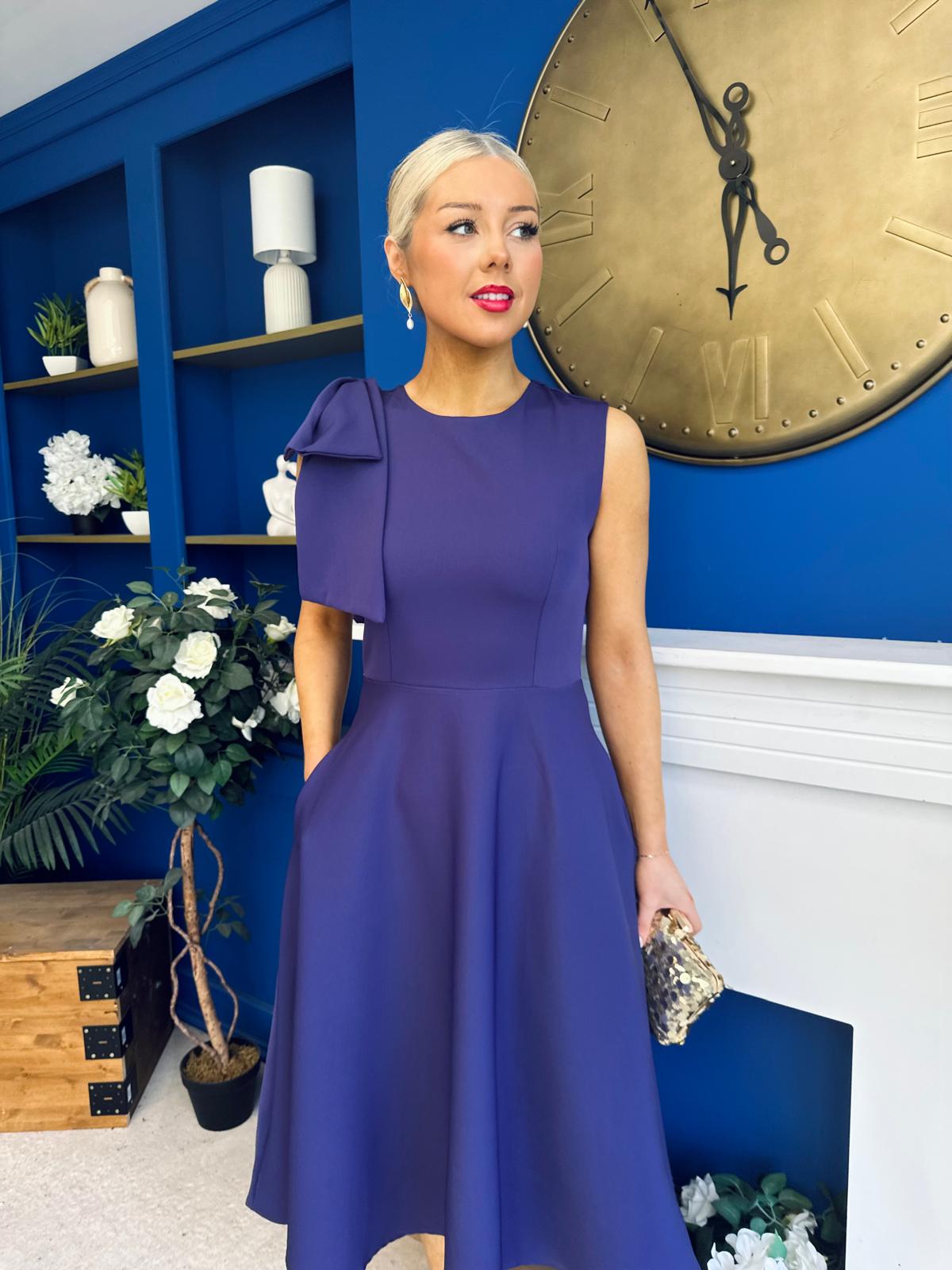 Caitlin Bow Detail Midi Dress Violet