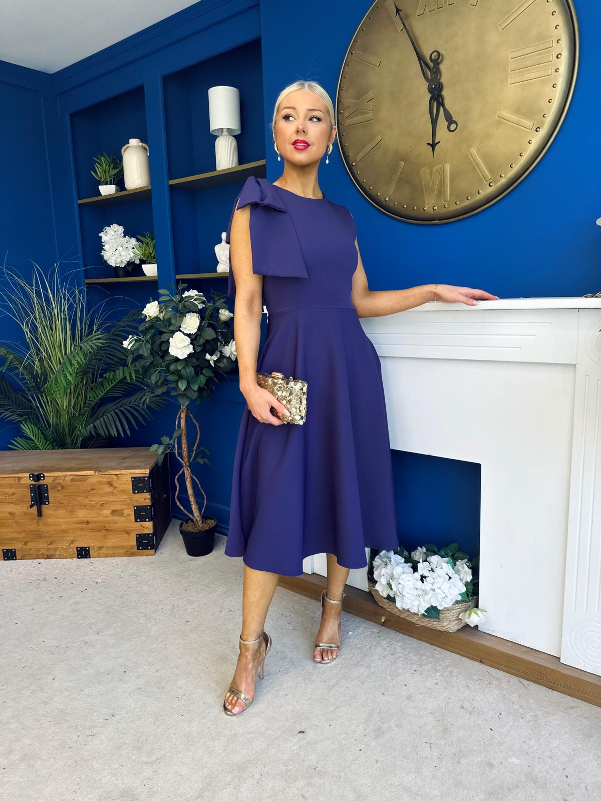 Caitlin Bow Detail Midi Dress Violet