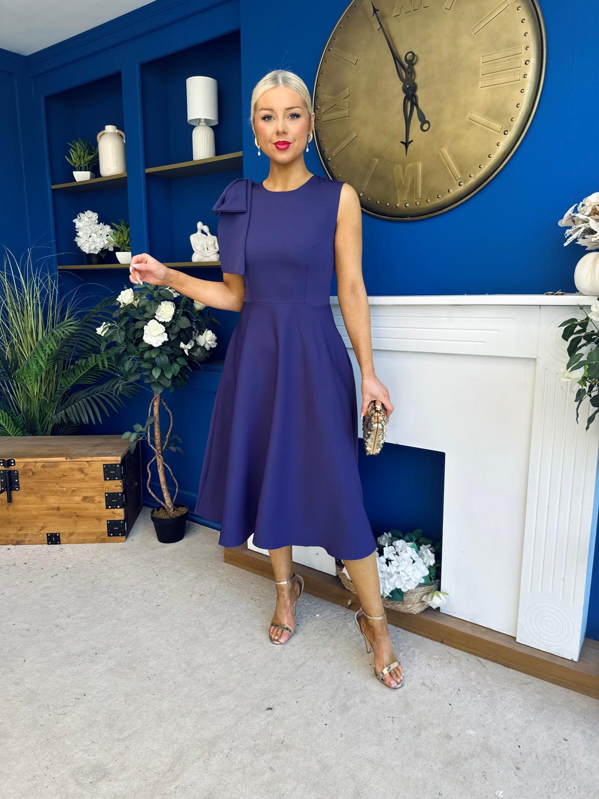 Caitlin Bow Detail Midi Dress Violet