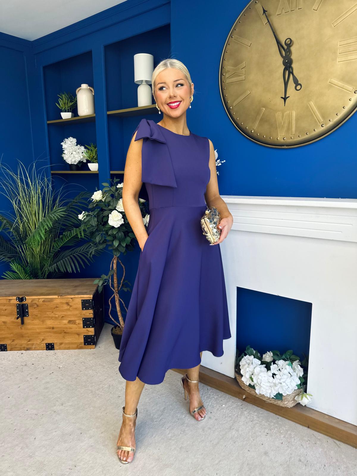 Caitlin Bow Detail Midi Dress Violet