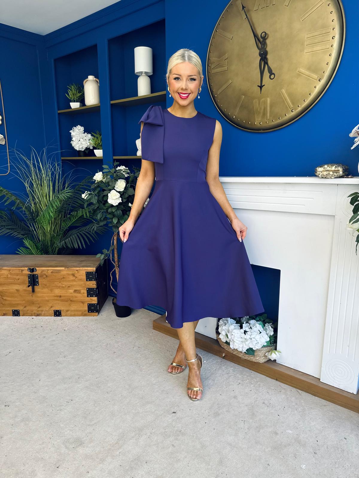 Caitlin Bow Detail Midi Dress Violet