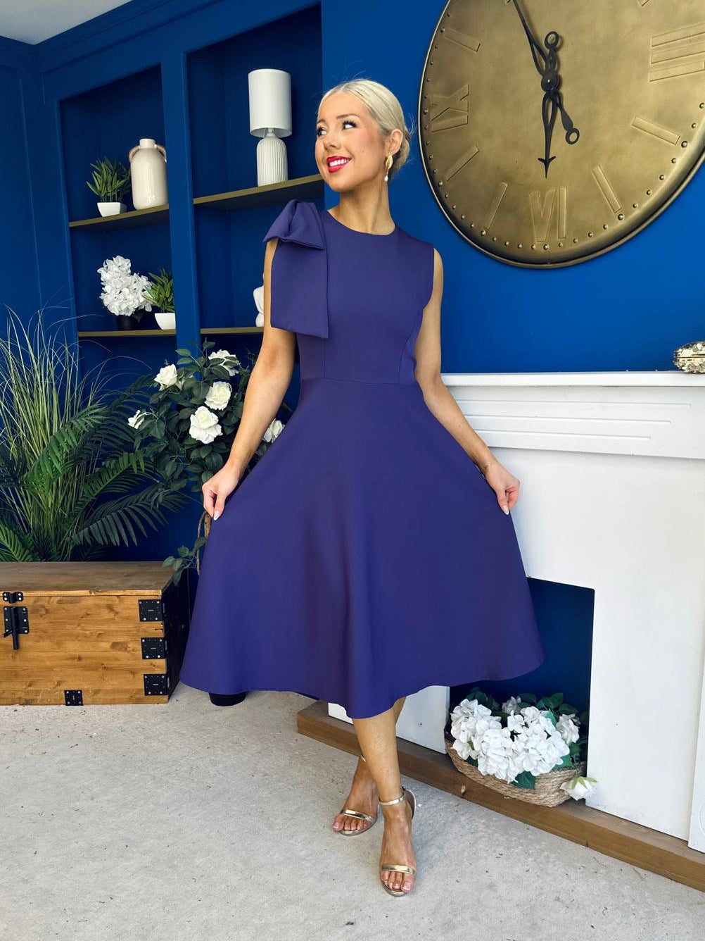 Caitlin Bow Detail Midi Dress Violet