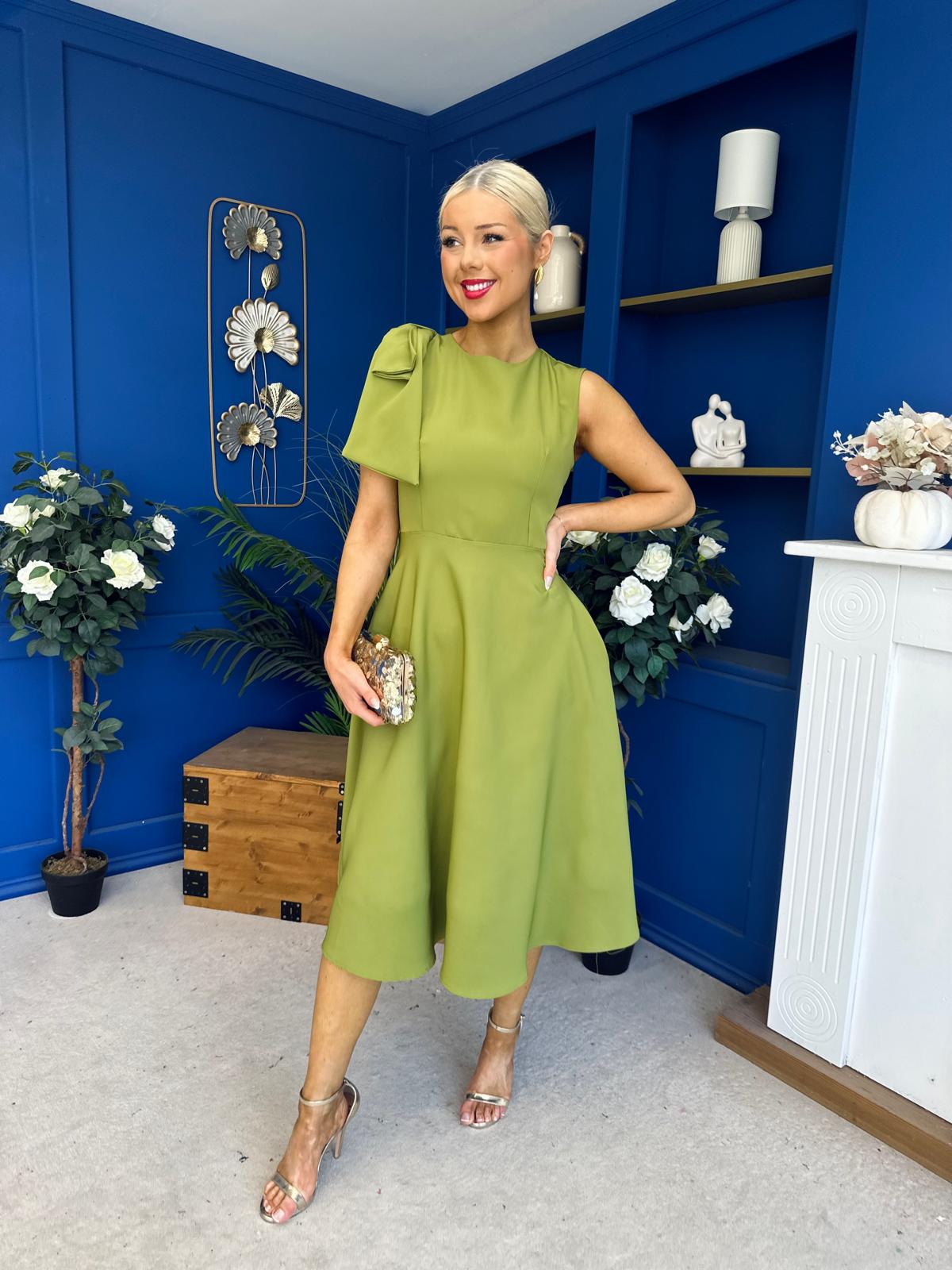 Caitlin Bow Detail Midi Dress Green