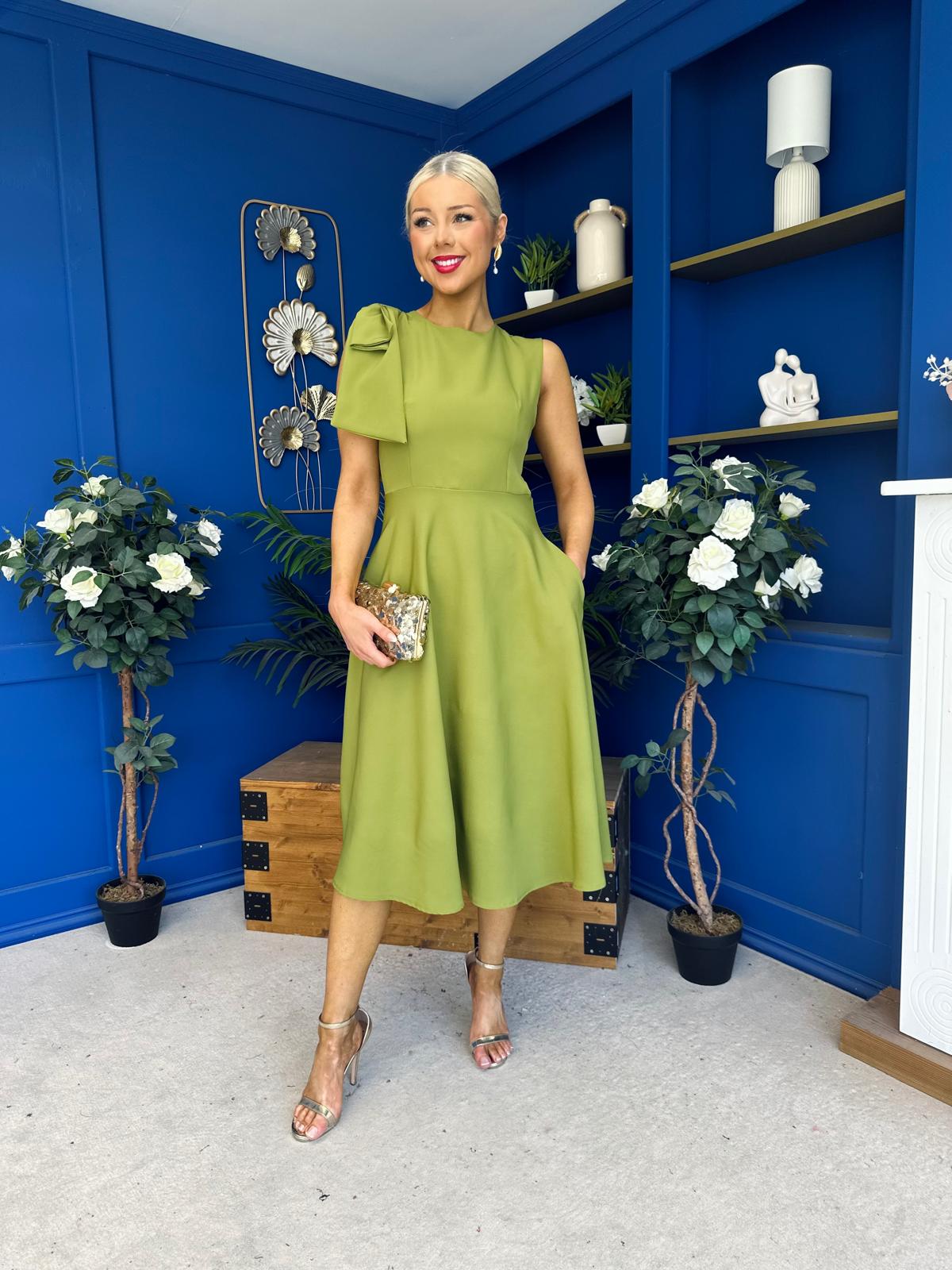 Caitlin Bow Detail Midi Dress Green