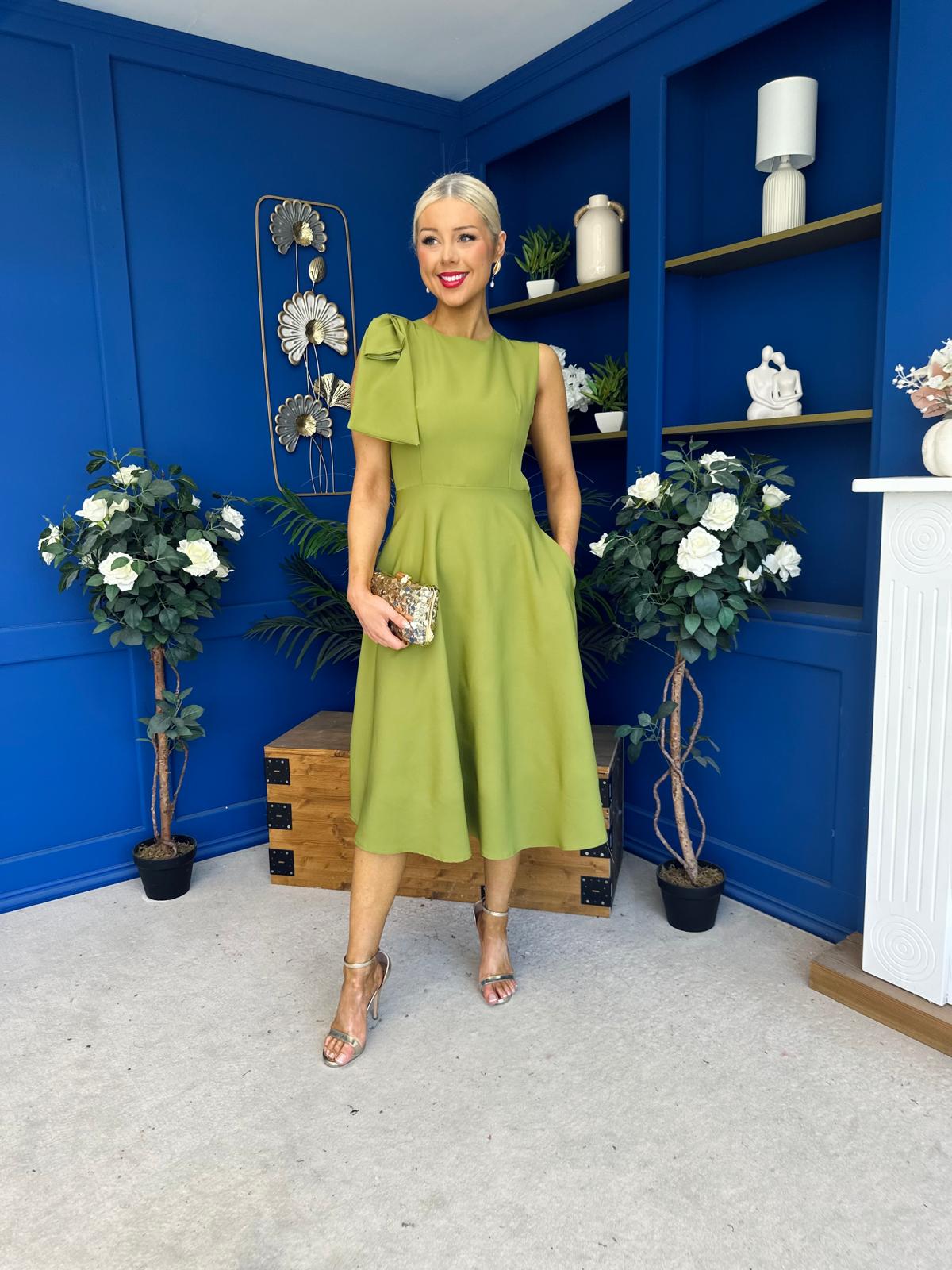 Caitlin Bow Detail Midi Dress Green