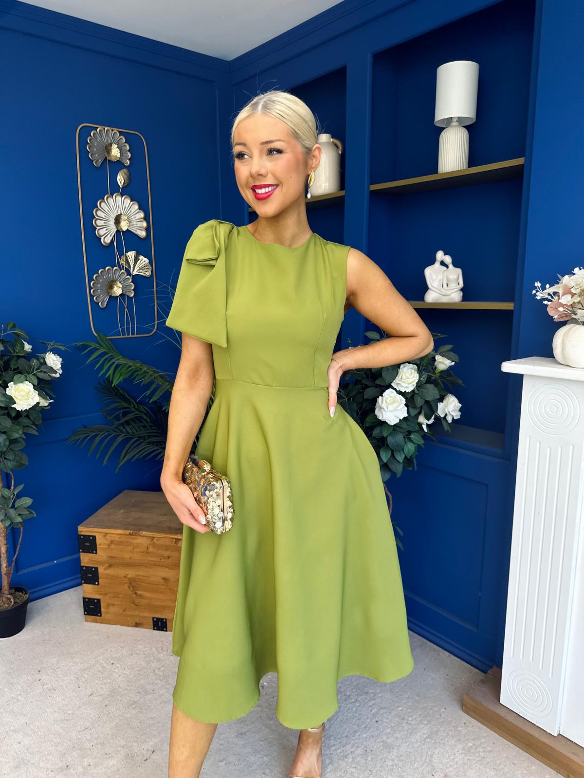 Caitlin Bow Detail Midi Dress Green