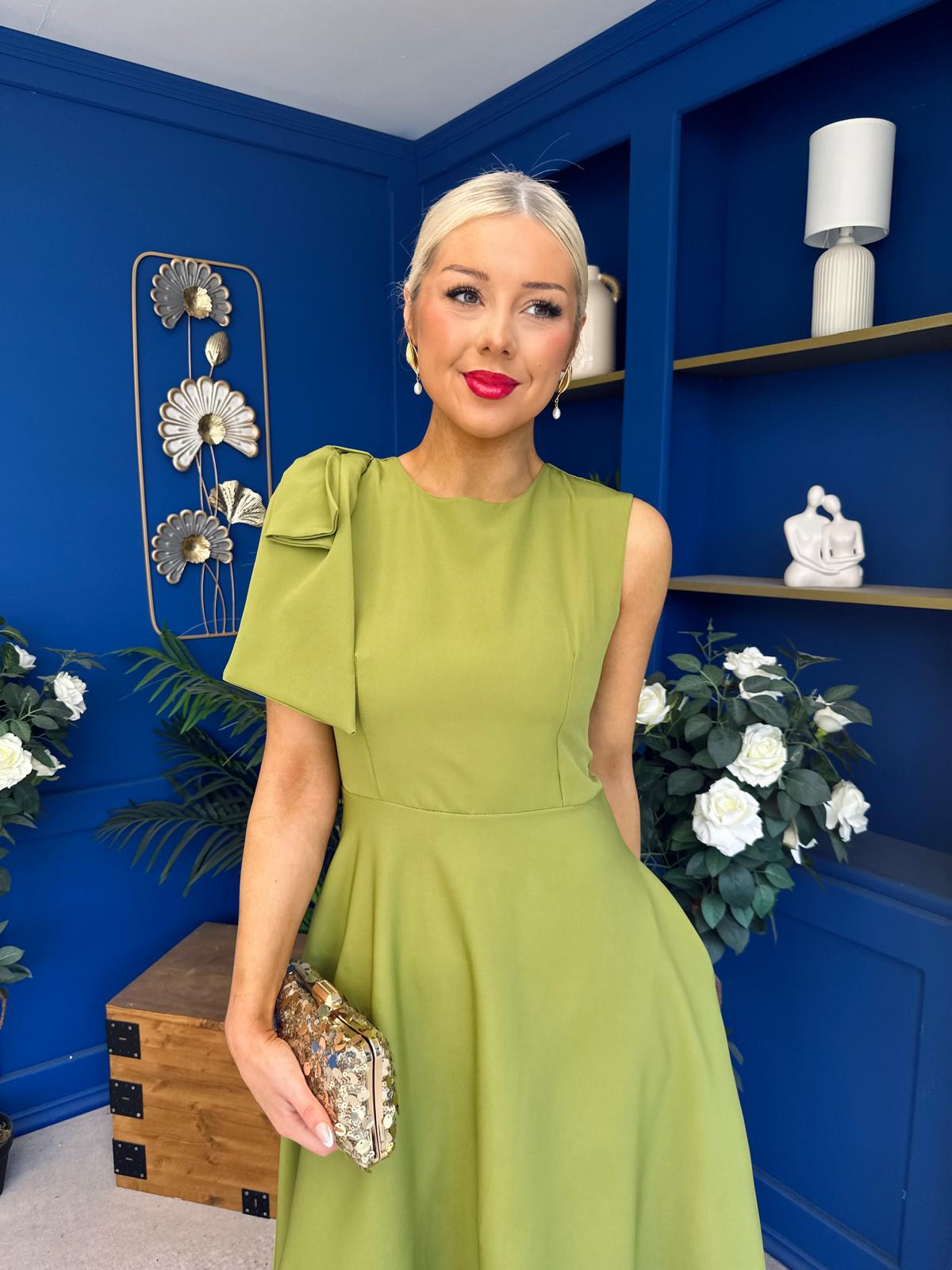 Caitlin Bow Detail Midi Dress Green