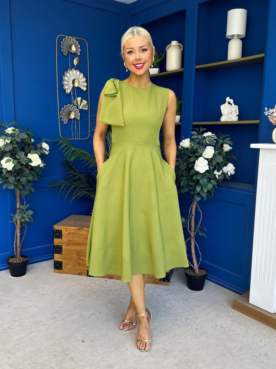 Caitlin Bow Detail Midi Dress Green