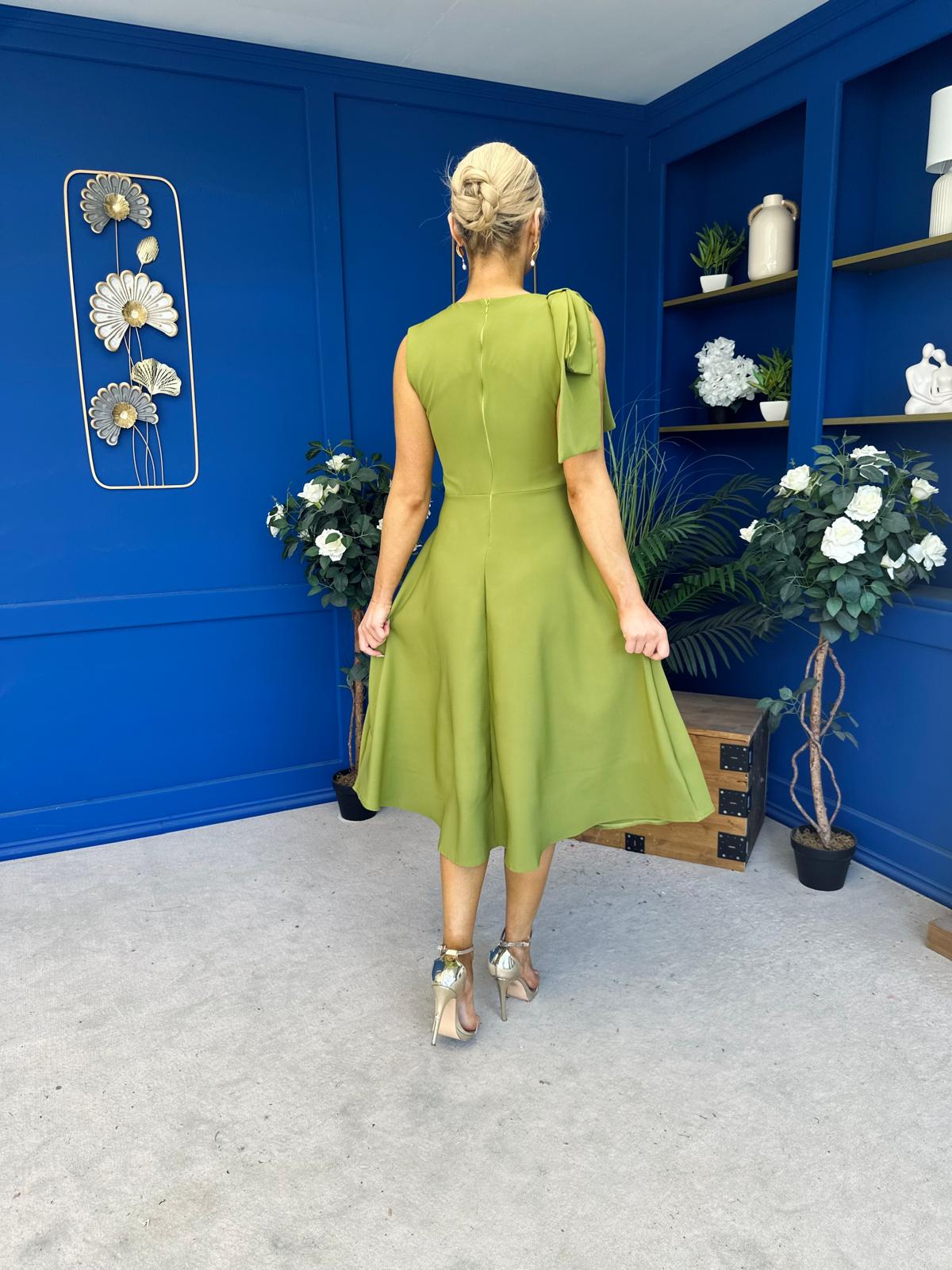 Caitlin Bow Detail Midi Dress Green