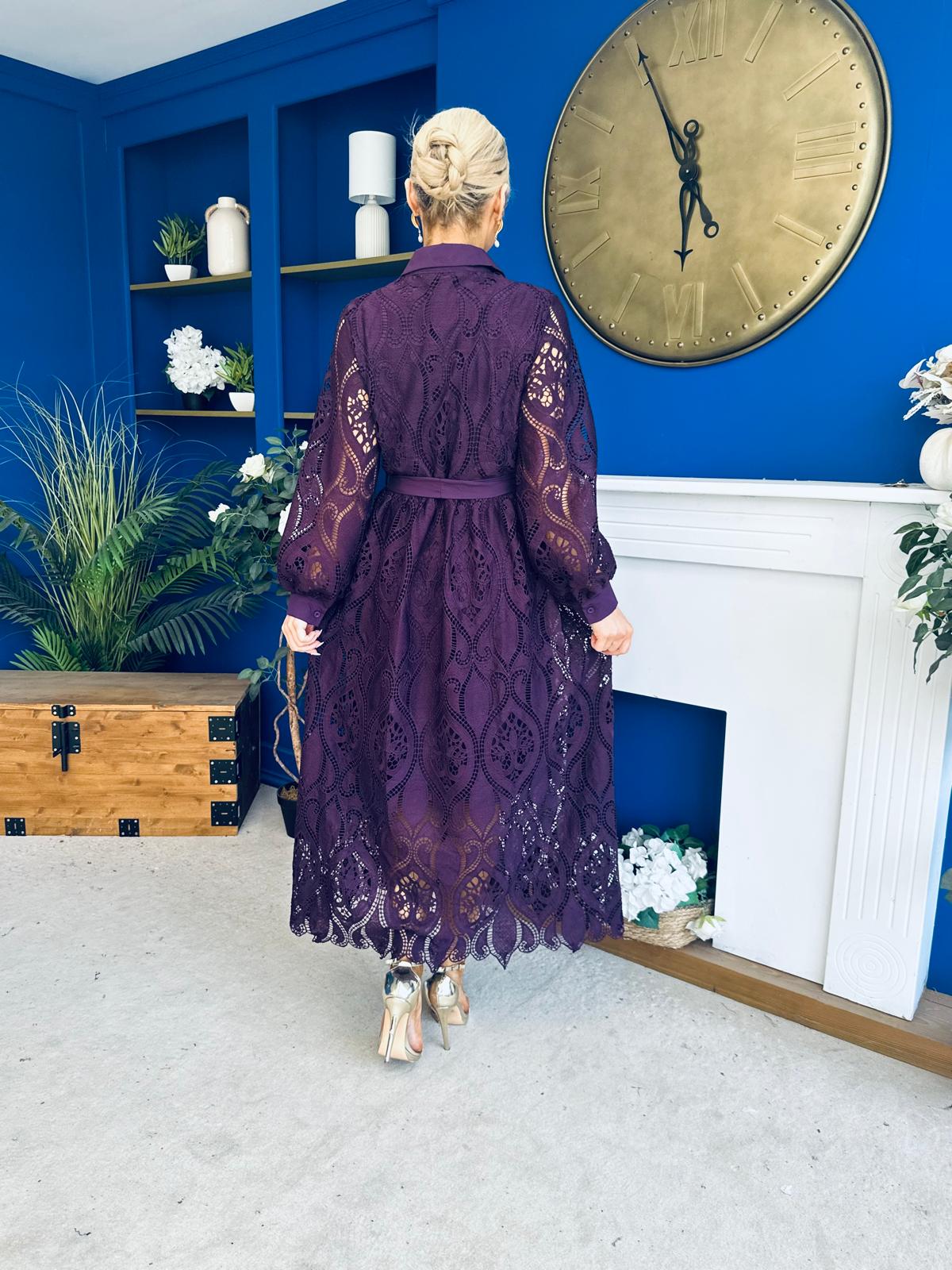 Matilda Crochet Shirt Midi Dress Purple
