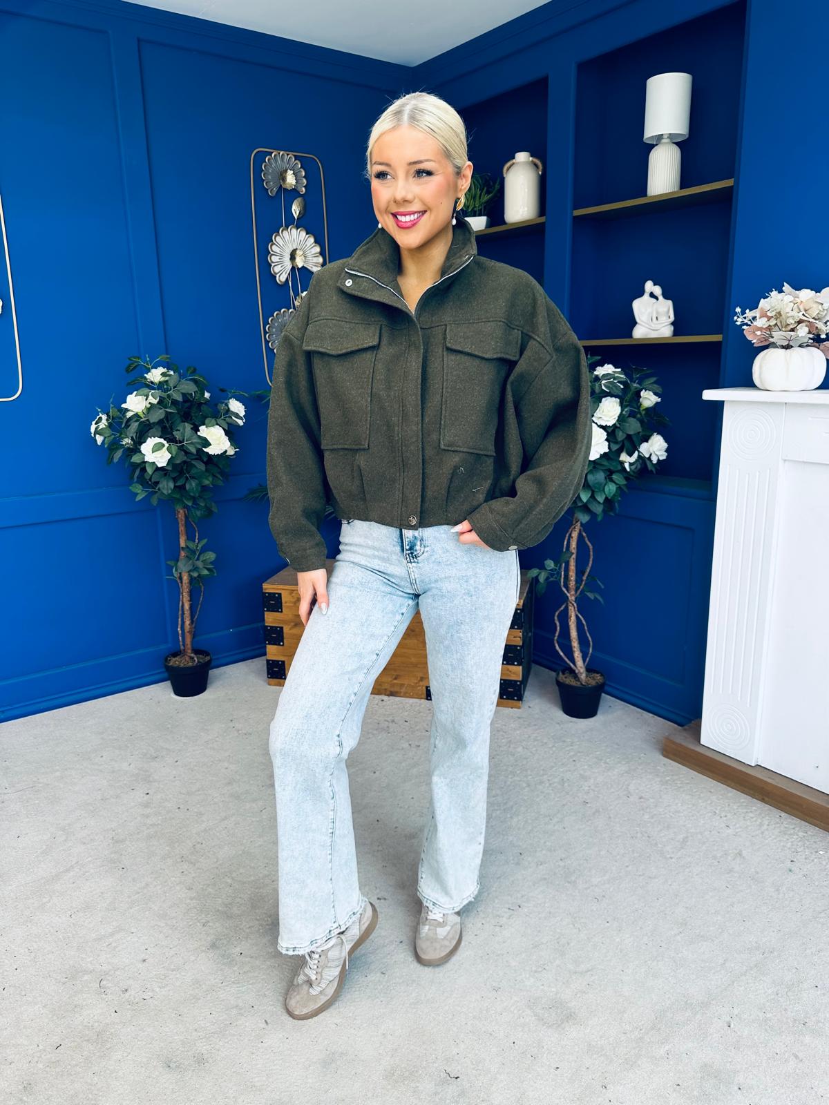 Sophia Detailed Bomber Jacket Khaki