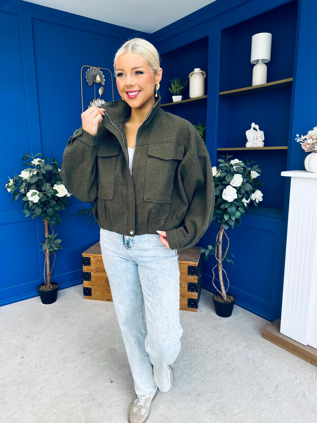 Sophia Detailed Bomber Jacket Khaki