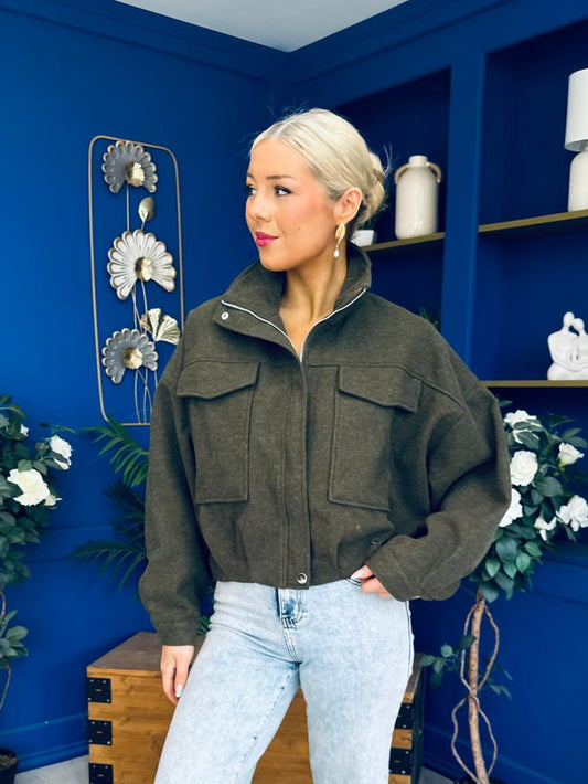 Sophia Detailed Bomber Jacket Khaki