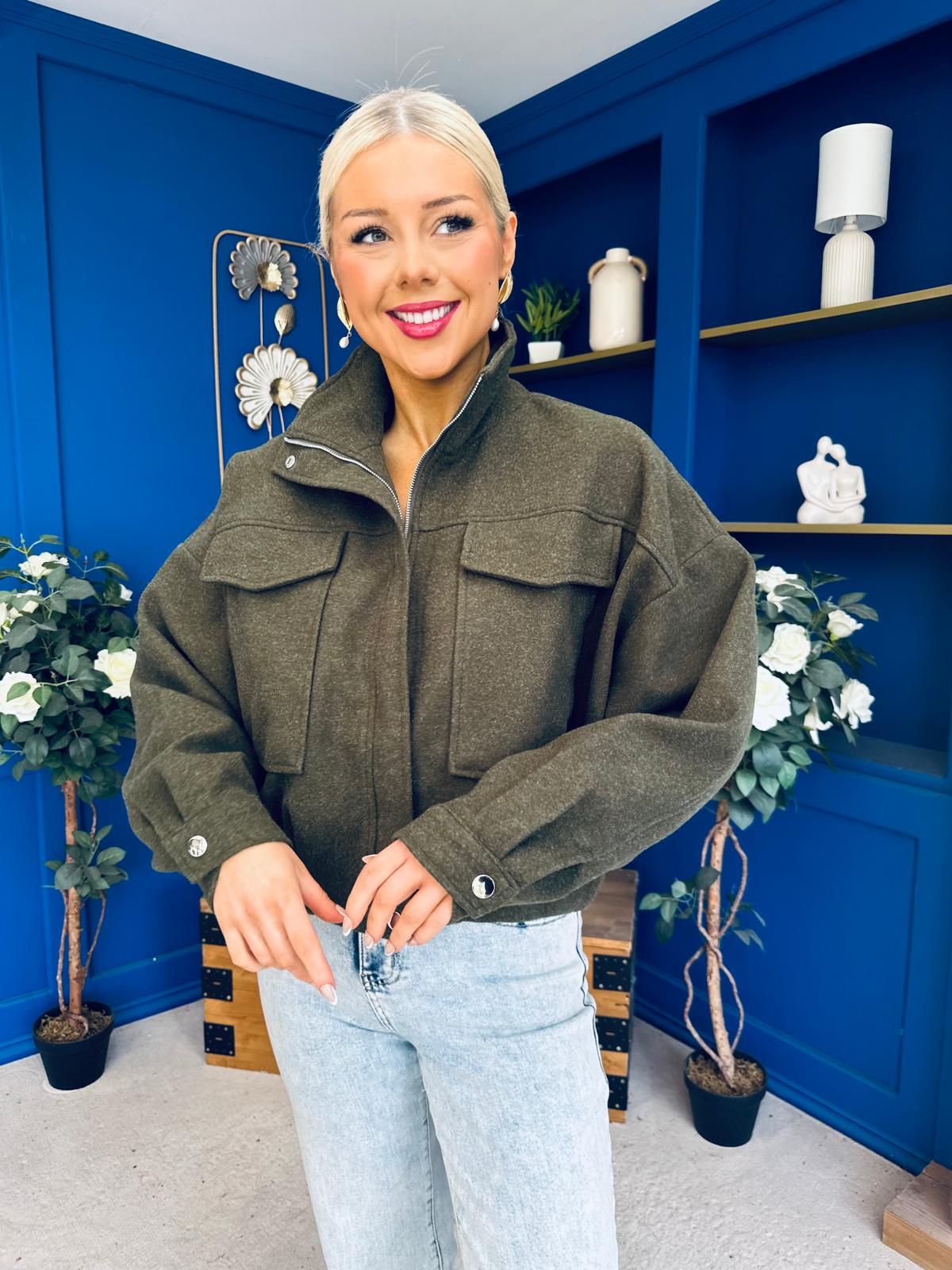Sophia Detailed Bomber Jacket Khaki