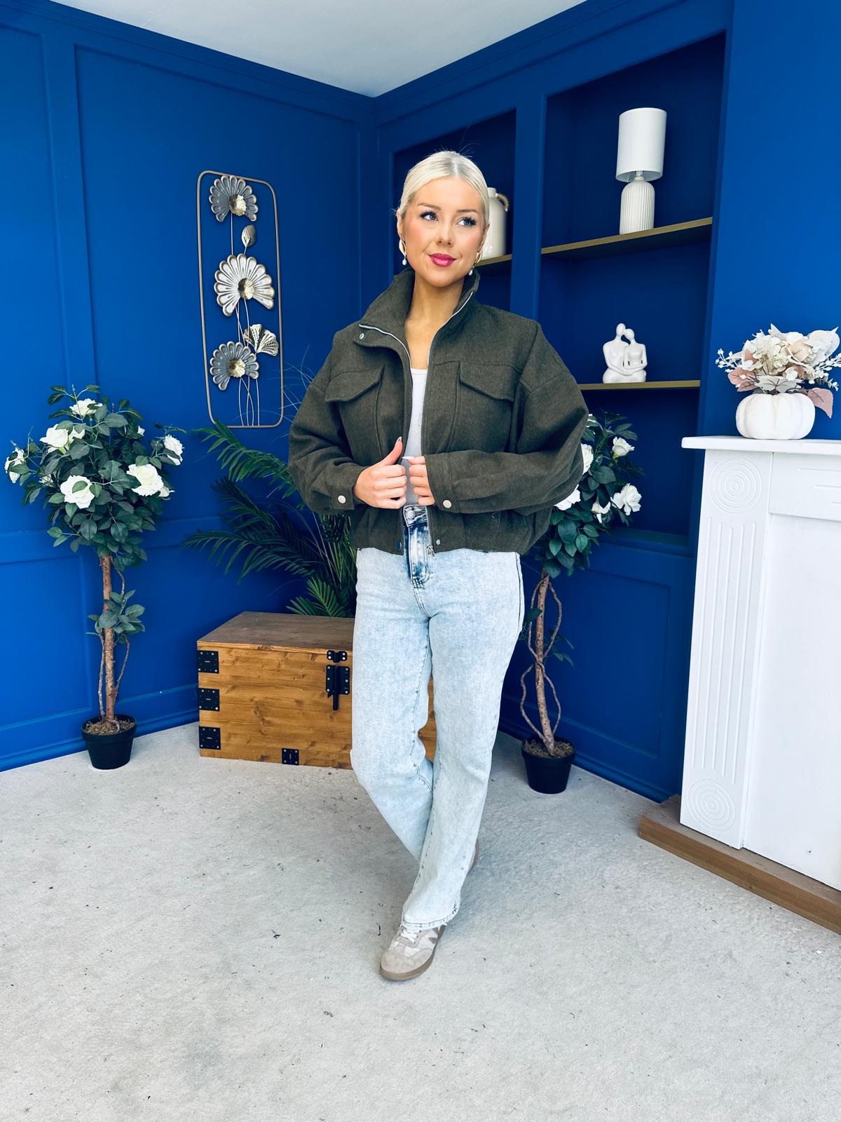 Sophia Detailed Bomber Jacket Khaki