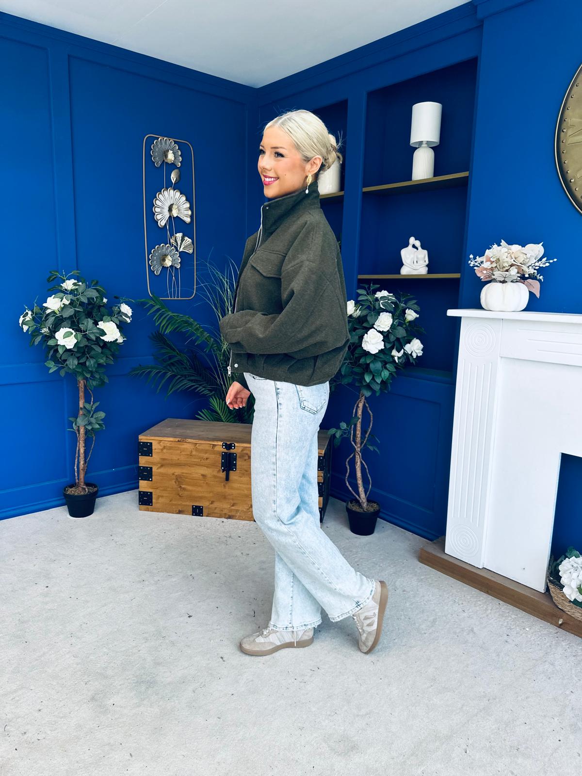 Sophia Detailed Bomber Jacket Khaki