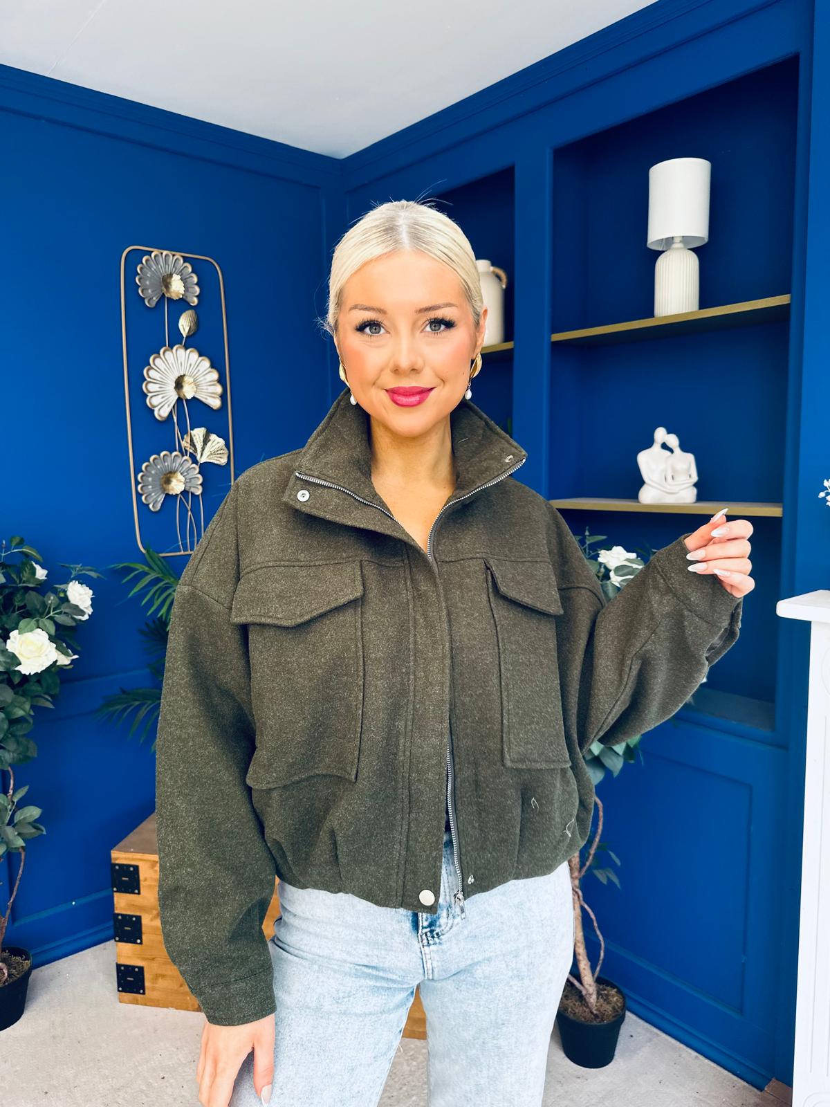Sophia Detailed Bomber Jacket Khaki