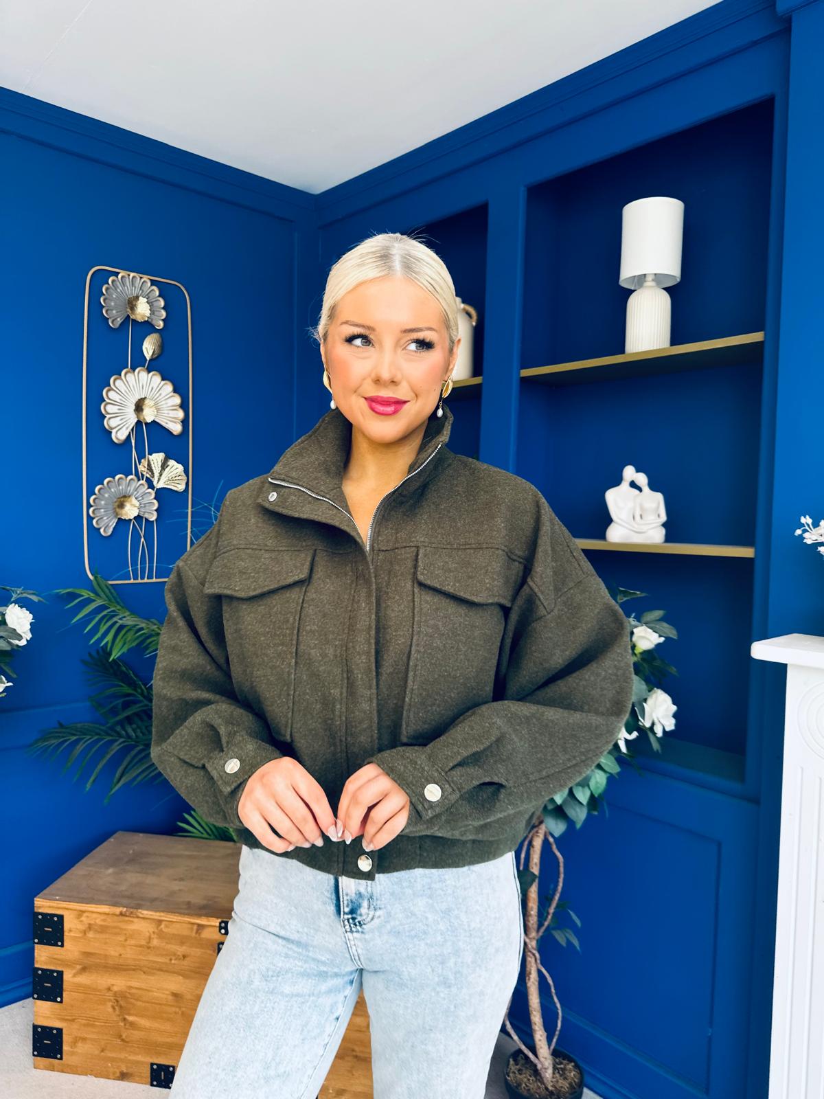 Sophia Detailed Bomber Jacket Khaki