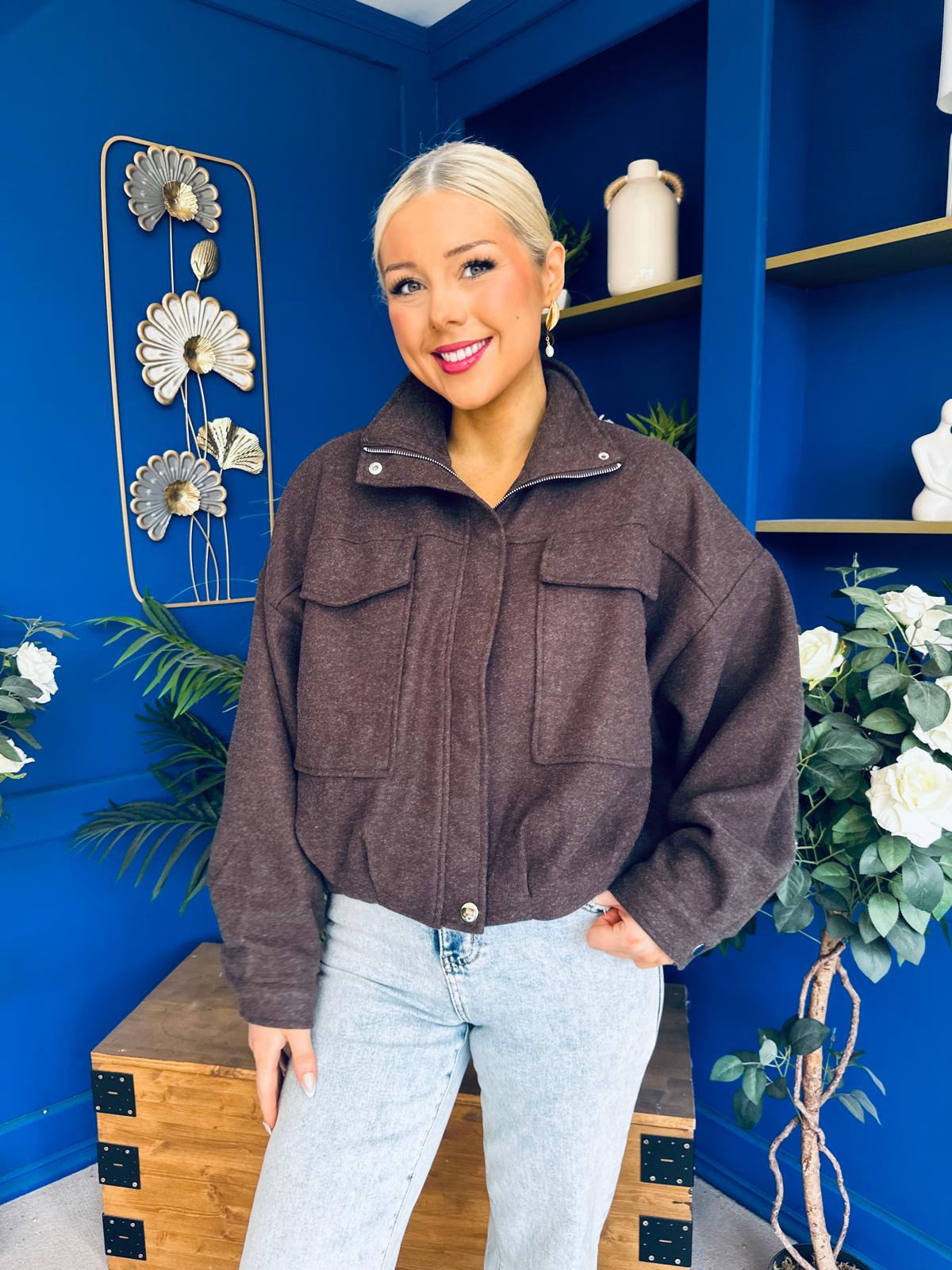 Sophia Detailed Bomber Jacket Chocolate