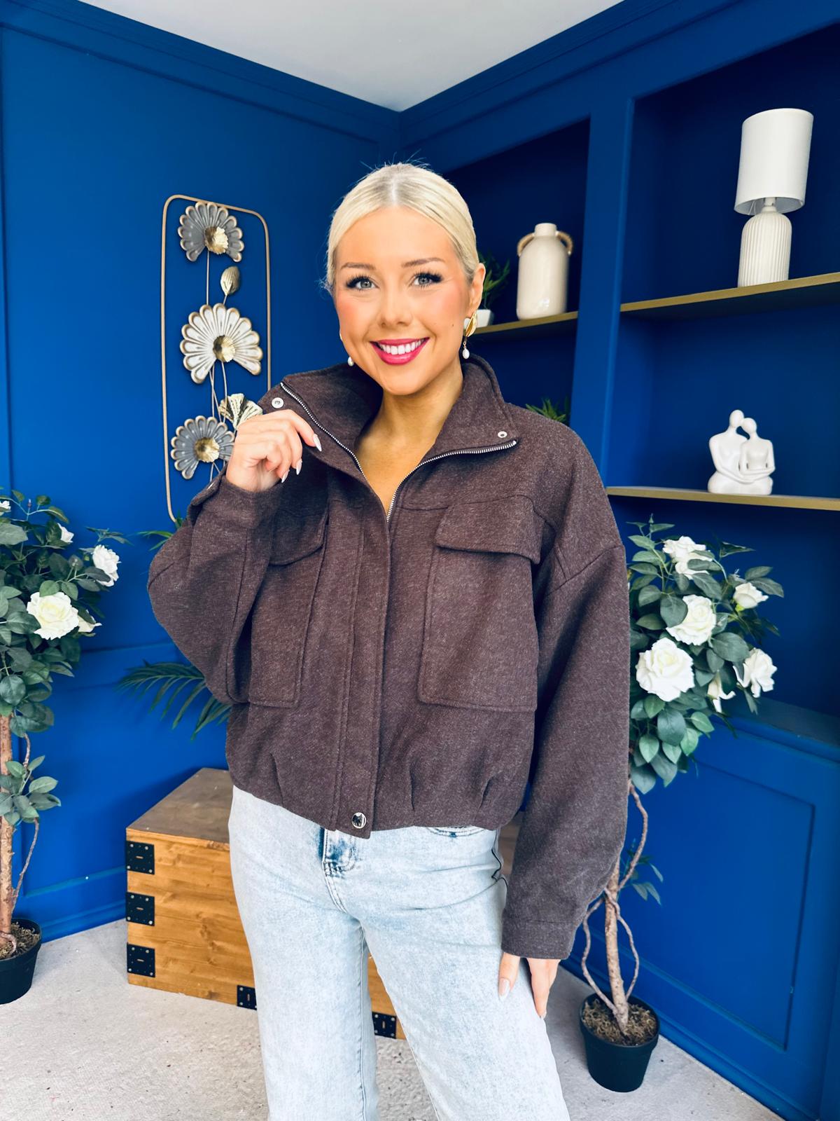 Sophia Detailed Bomber Jacket Chocolate