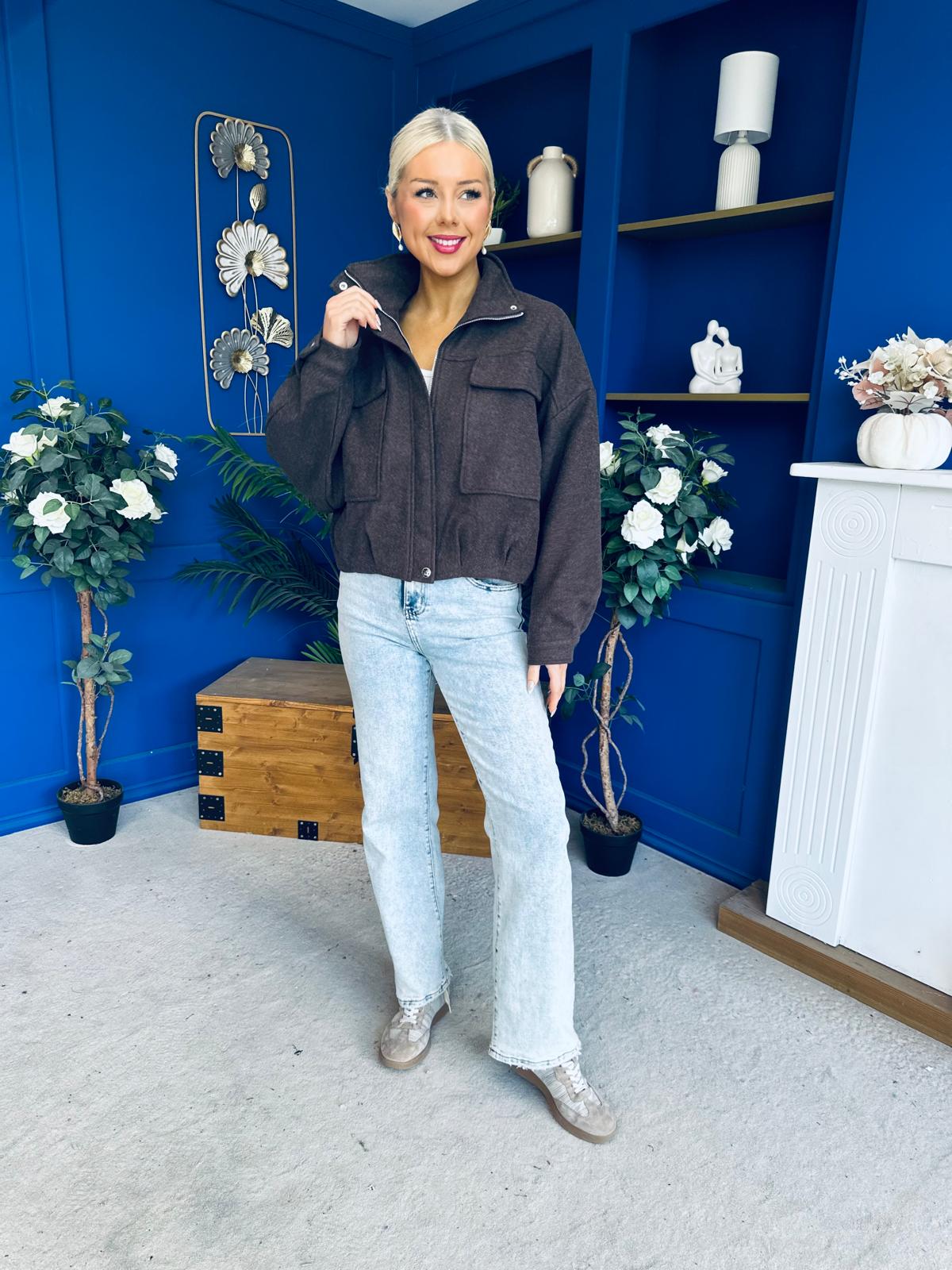 Sophia Detailed Bomber Jacket Chocolate